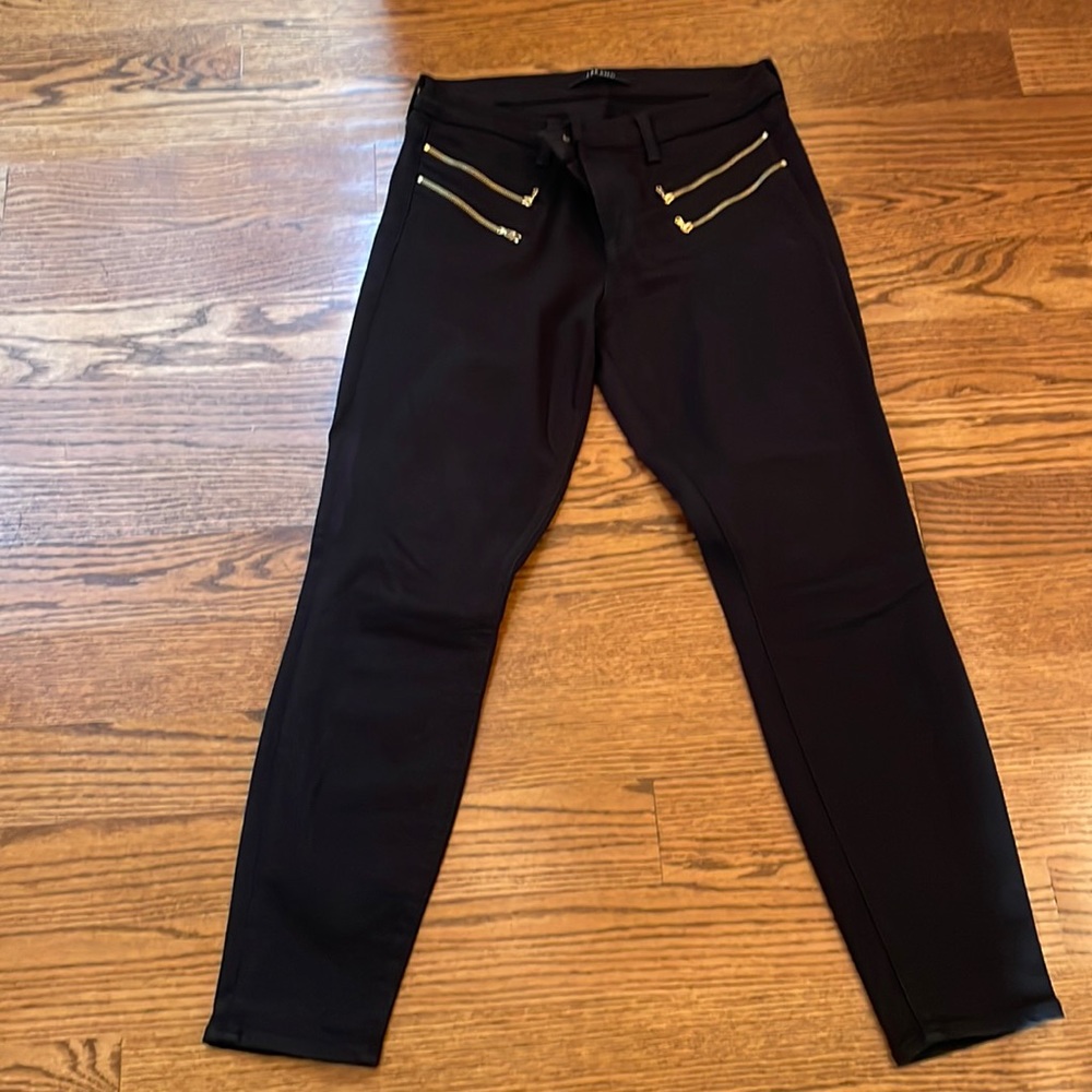 J Brand Jeans Carina Moto Gold Double Zipper Seriously Black